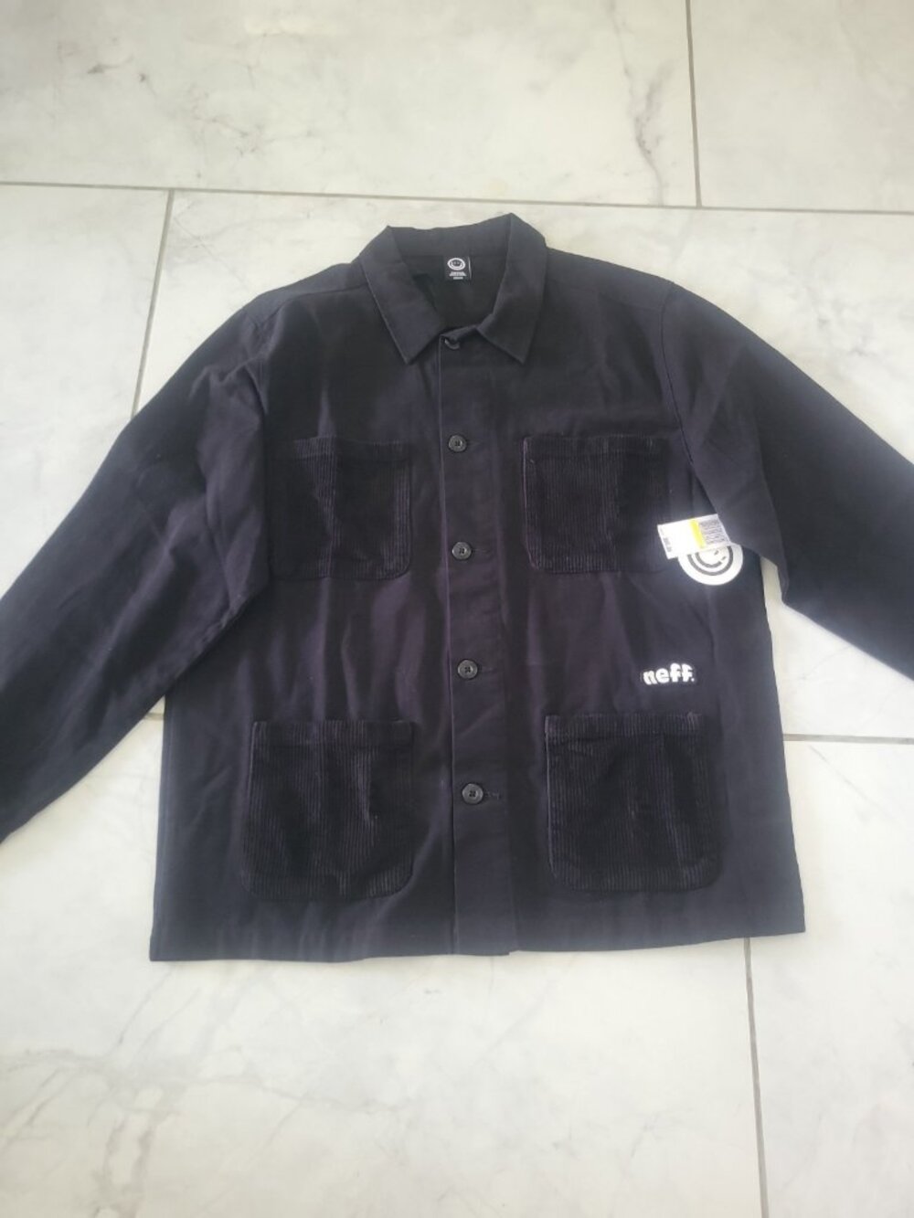 Men's Neff Company Long Sleeve Black Heavy Shirt Light Jacket Size Medium Button